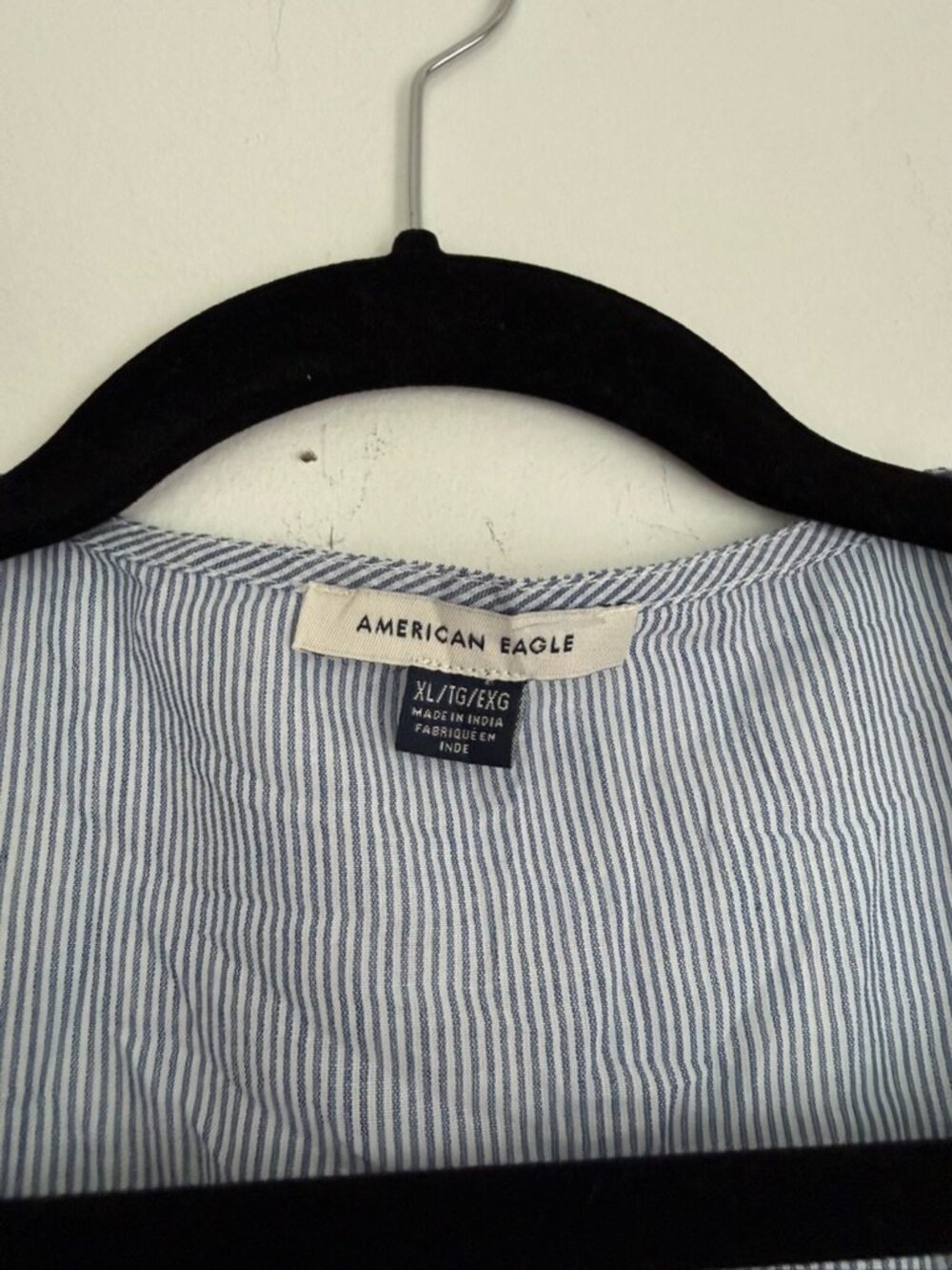 American Eagle Blue White Striped Embroidered Boho Peplum Babydoll Top Size XL - Picture 3 of 9